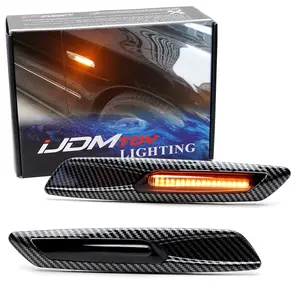 iJDMTOY F10 Style Large Twill-Weave Carbon Fiber Pattern Plated Full LED Strip Fender Turn Signal Side Marker Light Kit For BMW 1 3 5 Series X1