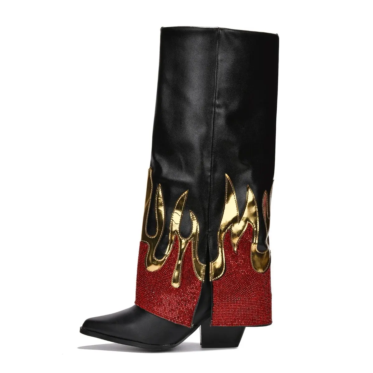 Showdown Flame Red Rhinestone Western Boots for Women - Walking Shoes, Footwear warm winter Girl Wedge Comfort