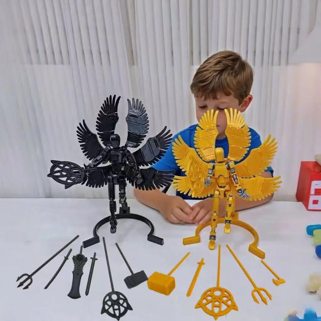 T13 Multi-Jointed Action Figure with 6 Wings and Full Weapon Set, Kids' Craft Creativity Toy, Holiday Gift, Christmas and Birthday Present