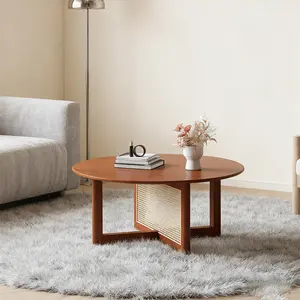 Elegant Redwood Coffee Table with Decor Set, Creating a Warm and Chic Living Room Space for You