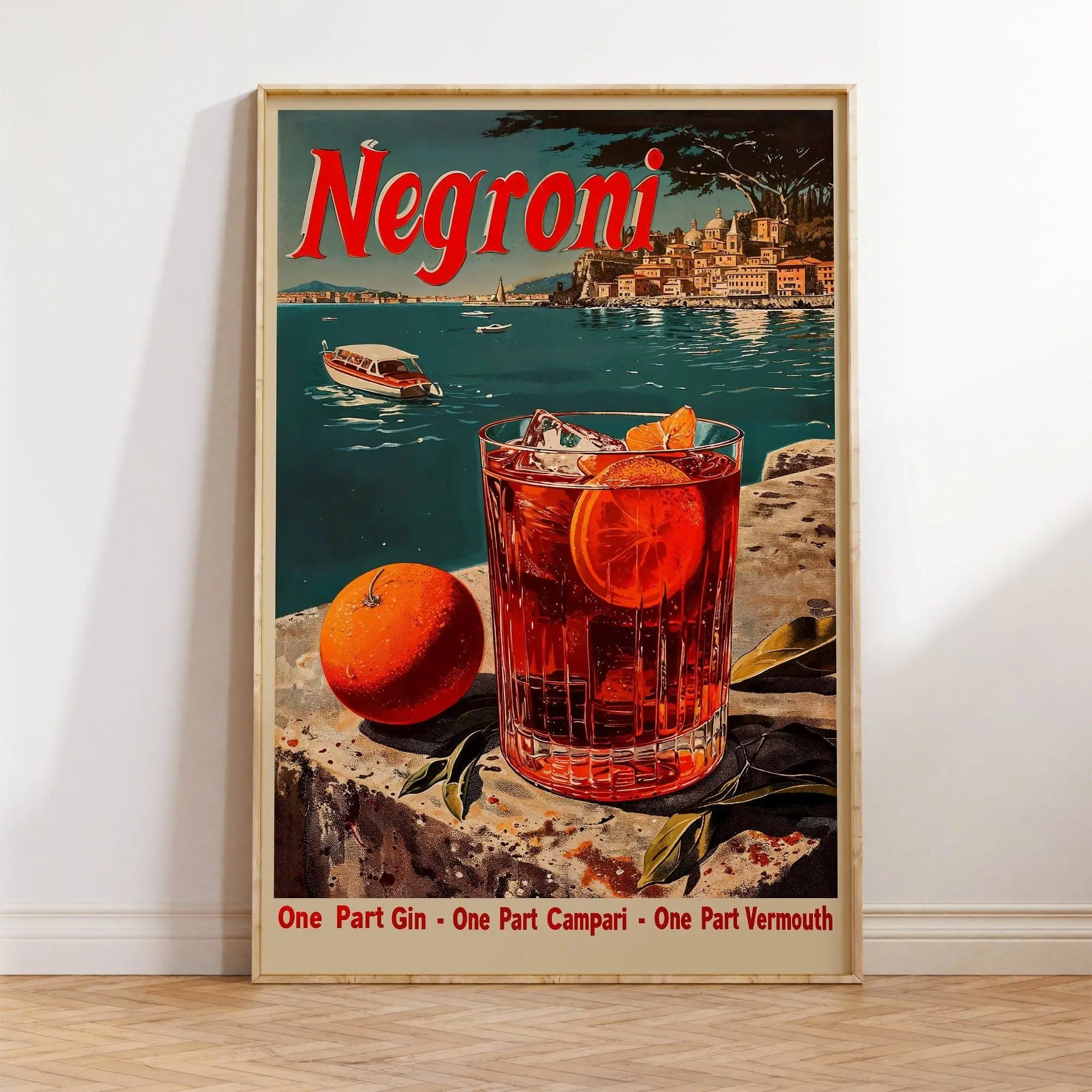 Classic Negroni Cocktail Poster, Vintage Alcohol Advertisement Print, Sophisticated Retro Bar Cart Wall Decor, Unframed Print Only