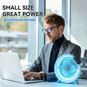 Spiral Jet Mini Table Fan With Color Ambient RGB Light, Low Noise Pure Copper Motor Plug-In Compact Personal Cooler For PC Office Study Desk Setup