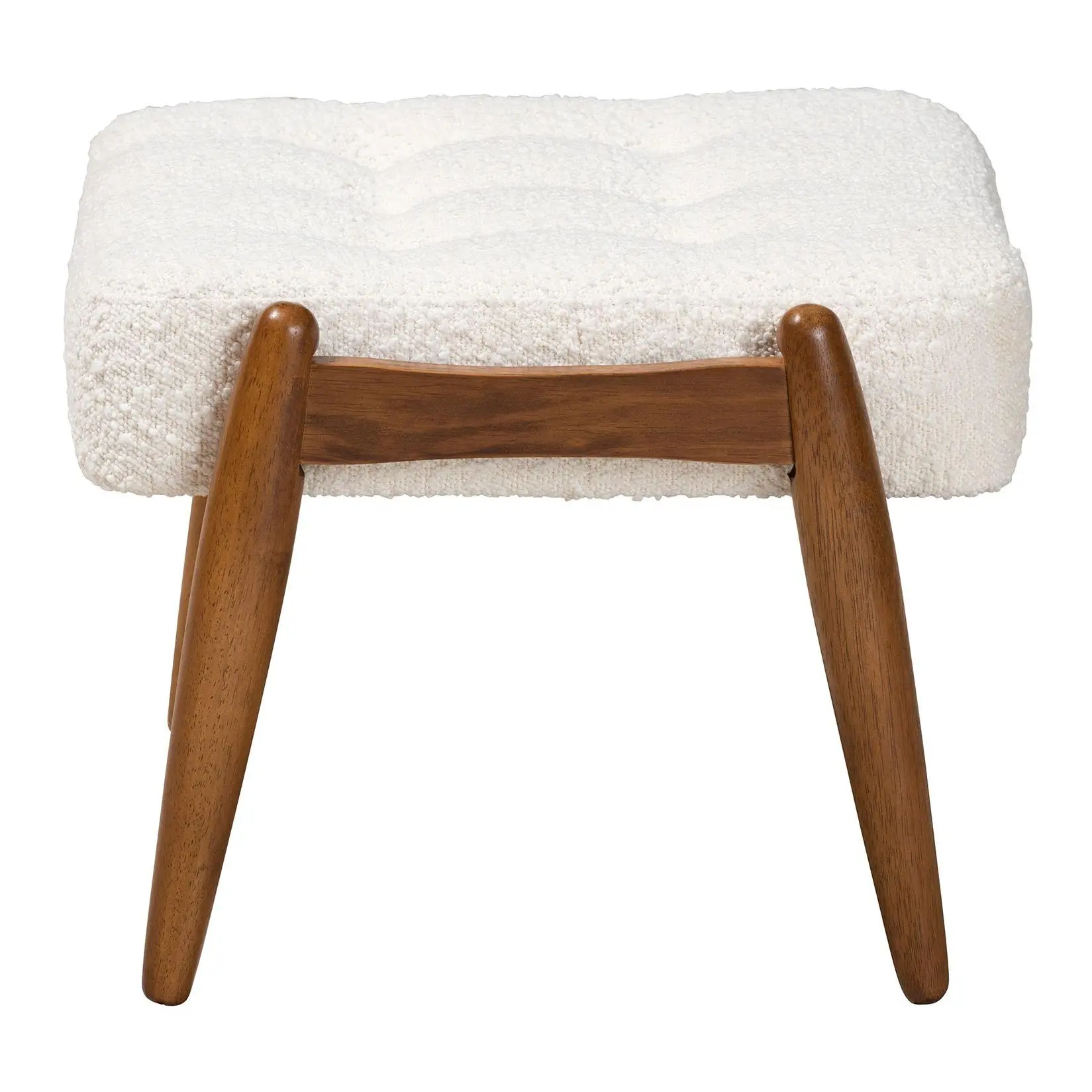 Baxton Studio Jeanine Boucle Fabric and Wood Ottoman Footstoo