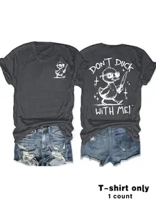 Women's Summer Casual Fashion Vintage Print Duck Short Sleeve T-Shirt, Comfortable Breathable Fabric Round Neck Top, S-Xxl Sizes Available