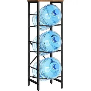 Water Jug Rack, Water Bottle Holder, 5 Gallon Water Jug Rack, 3-Tier Water Cooler Storage Rack, Water Dispenser Stand, for Kitchen, Living Room, Office, Rustic Brown and Black BF01ST01