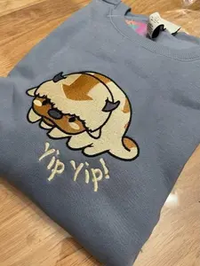 Appa Yipyip embroidered crewneck, Embroidered Air Bison Sweatshirt, flying bison Design, ATLA fan gift, Yip Yip