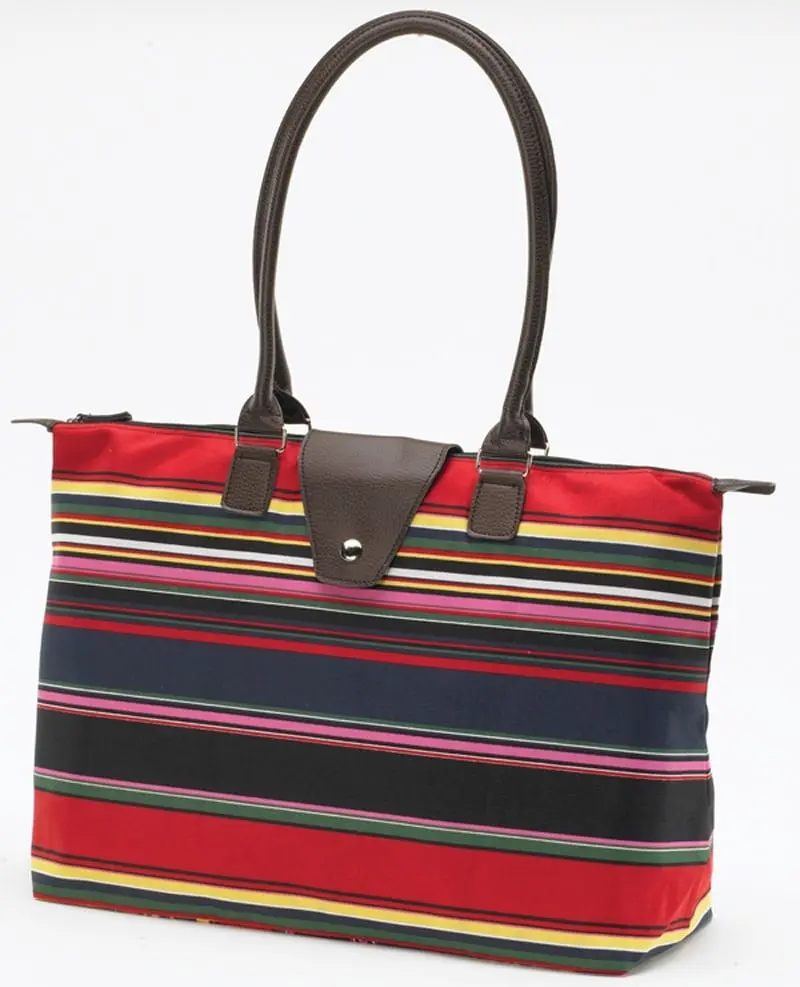 Striped Long Handle Foldable Shopping Bag, Red & Blue Reverse-Folding Functional Bag, Reverse-Folding Foldable Shopping Bags