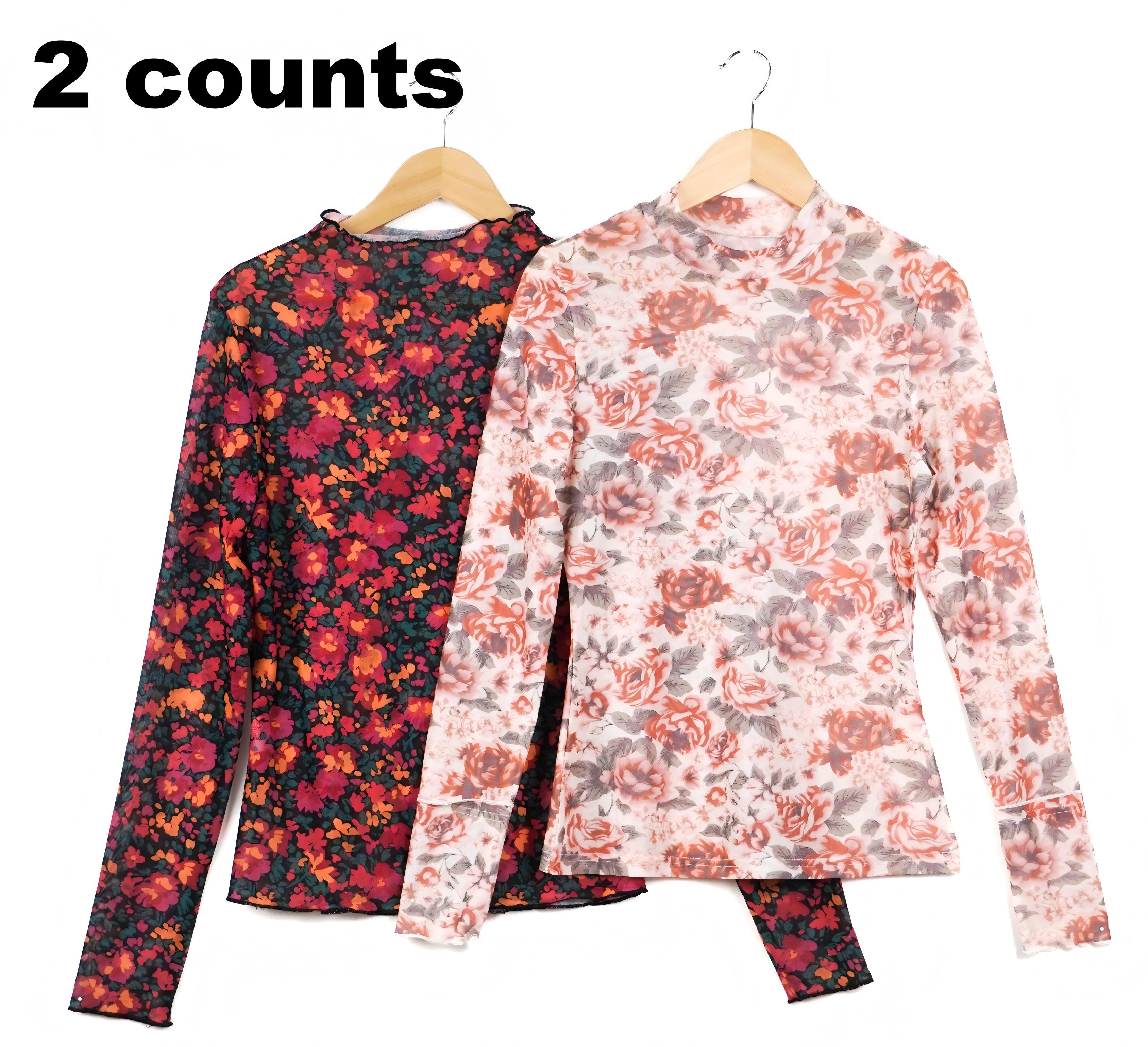 Znacicc Vintage Floral Mesh Blouse White Boho Mock Neck Long Sleeve Top for Women Elegant Design Perfect with Denim and Layered Necklaces