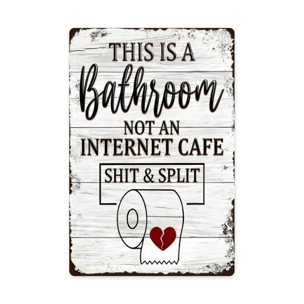 12x8 in Rectangular Durable Metal Tin Sign - Humorous Quote "This Is a Bathroom Not an Internet Café" Wall Hanging, Home Decor Products, Bathroom Decorations for Restroom Door