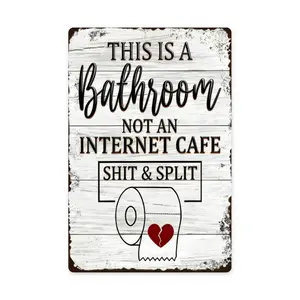 Funny Metal Bathroom Sign - 12x8 Inch Tin Sign Featuring "This Is a Bathroom Not an Internet Café" Wall Decor for Restroom or Door, Durable Metal Wall Decor