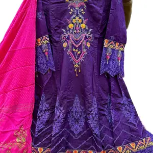 Elegance Indian Pakistani embroidery on khadi viscose with bell bottom trouser 3 piece formal dress for women