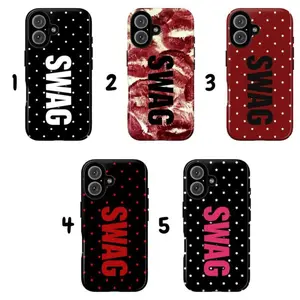Grunge Aesthetic Shockproof Tough Phone Case with Polka Dots, Kisses, Red Stars & Pink Typography - Bold Street Style Pop Art, Sexy Fashion Statement Cover for iPhone 11 12 13 14 15 16 17 Pro Max Plus