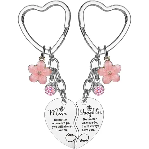 Mother Daughter Heart Keychain Set, Matching Heart Pendant Keyring, Sweet Gift for Mom Daughter Christmas Mother's Day