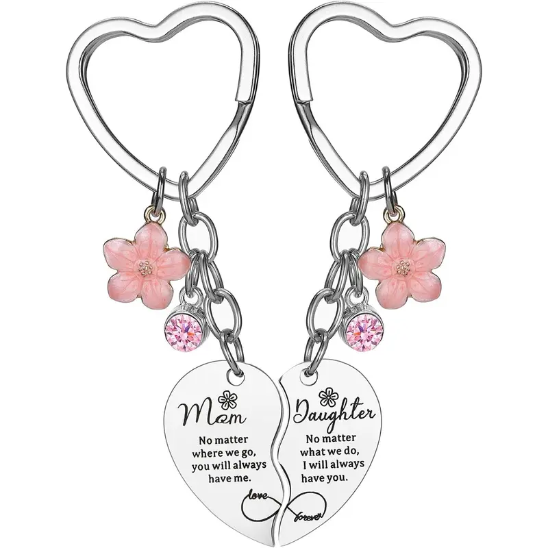 Mother Daughter Heart Keychain Set, Matching Heart Pendant Keyring, Sweet Gift for Mom Daughter Christmas Mother's Day