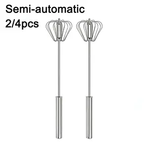 Semi-Automatic Whisk Stainless Steel Push-Action Egg Beater Manual Rotary Hand Mixer to Help Speed Up Prep Time Multi-Use Kitchen Tool for Baking, Frothing, and Blending Portable and Eco-Friendly Design for Efficient Cooking Support