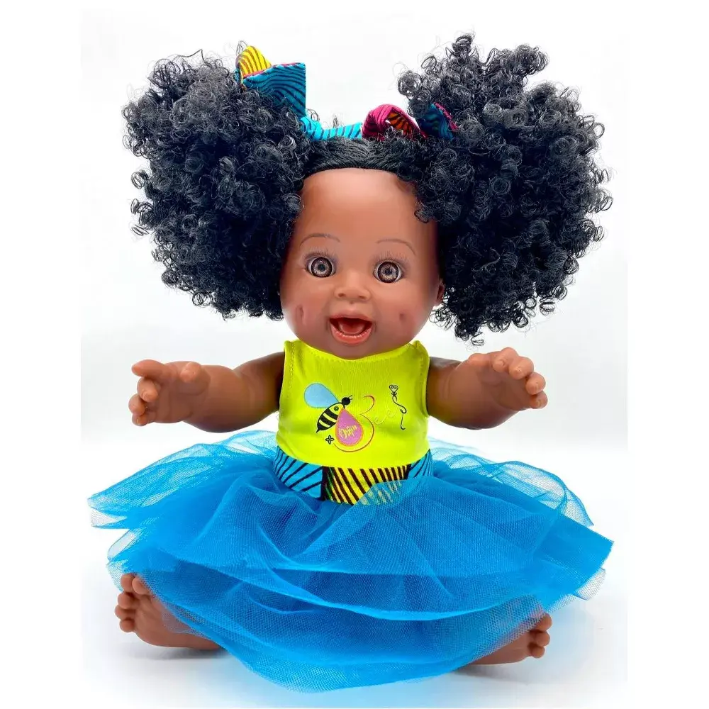 Orijin Bees 12" Sugar Puff Baby Bee Doll Black Curly Hair Blue Tutu Dress Orijin Bees 12" Sugar Puff Baby Bee Doll Black Curly Hair Blue Tutu Dress