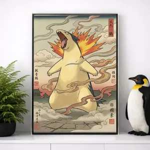 Typhlosion Poke Poster, Vintage Japanese Anime Art Poster, Vintage Minimalist Japanese Wall Decor, Unframed Wall Art, Home Decor