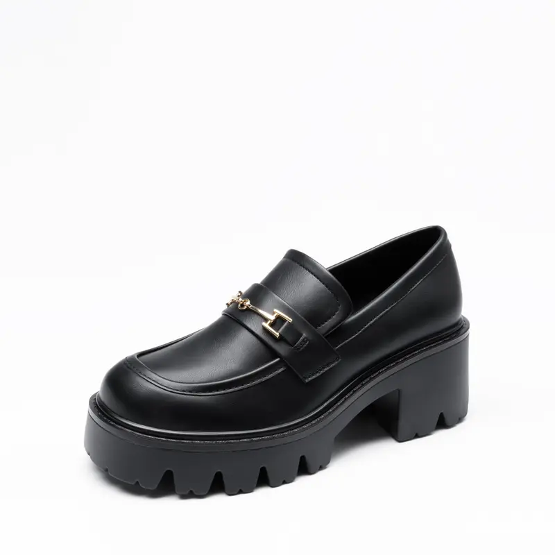 Dream Pairs Loafers for Women, Chunky Platform Heeled Slip On Shoes in Faux Leather with Chain Detail and Lug Sole, Women's Shoes, Chunky Shoes
