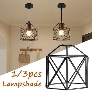 1/3 Pcs Rustic Industrial Metal Cage Lampshade - Vintage Hanging Pendant Light Kit for Farmhouse Bedroom Dining Room Home Decor