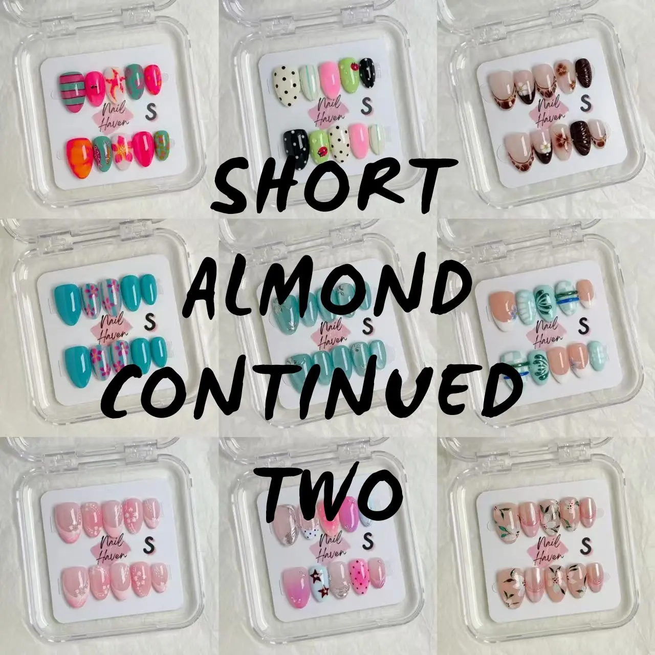 NailHaven| Short Almond Continued Two Collection - 10 Pcs Handmade Press-On Nails| Cute Acrylic Nails, High Quality Reusable