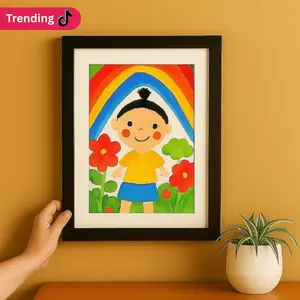 1 Piece Black Kids Art Frame 13x10 Magnetic A4 Storage MDF Front Loading Holds 150-200 Artwork Couple Gift Christmas Festive Wooden Gallery Style Hanging Keyholes Flexible Orientation Trending