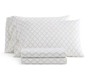 Martha Stewart Leaf Trellis White/Beige CottonKing Sheet Set