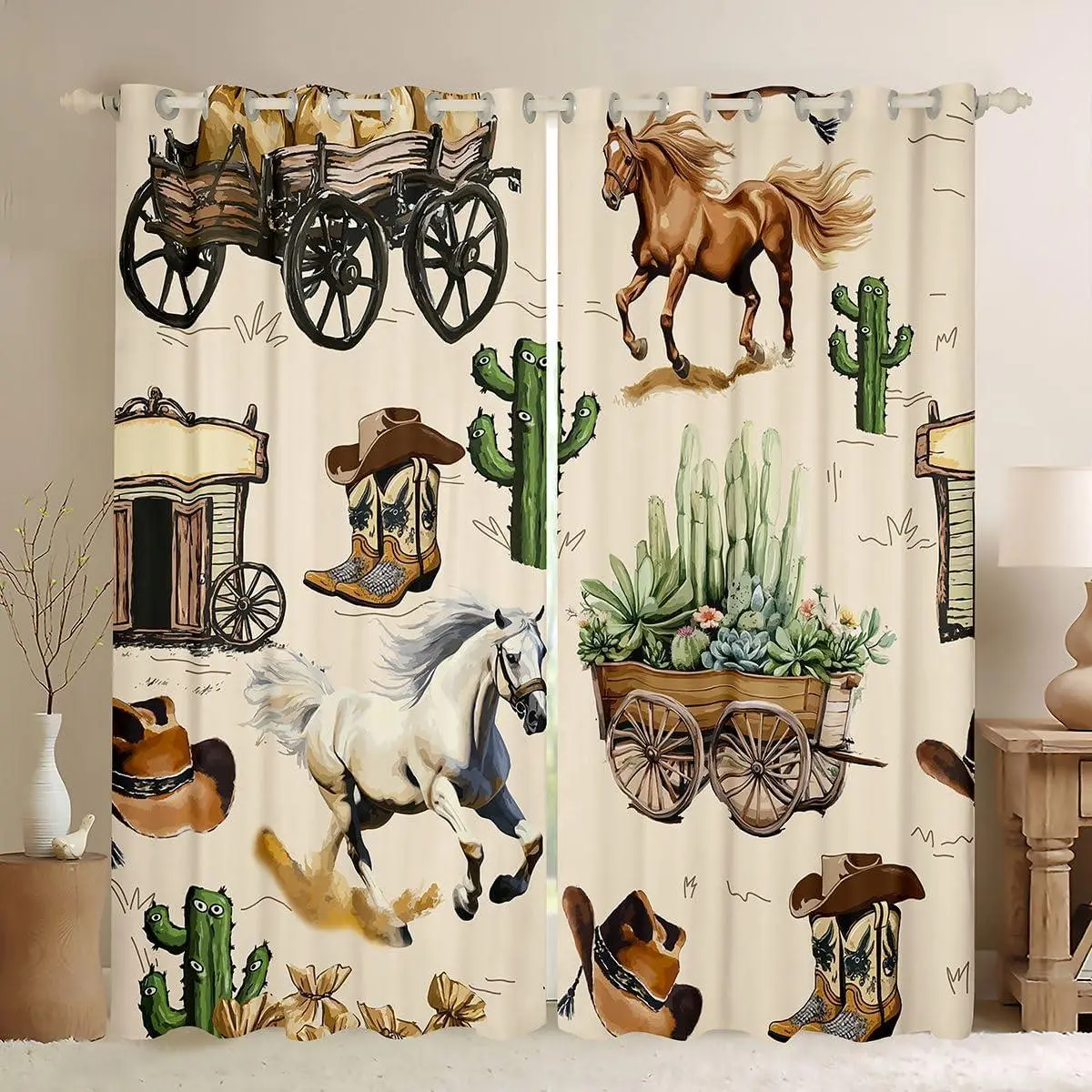Horse Curtains Bedroom Living Room Galloping Horse Darkening Dreapes Decor Western Decor Blackout Curtains Wild West Cowboy Window Treatments