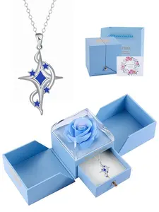 Silver Arc Star Whisper · Blue Glow Elegant cross necklace with surprise double-door preserved rose jewelry gift box. Perfect for birthdays, Mother's Day, Valentine's Day and all festive gifting.