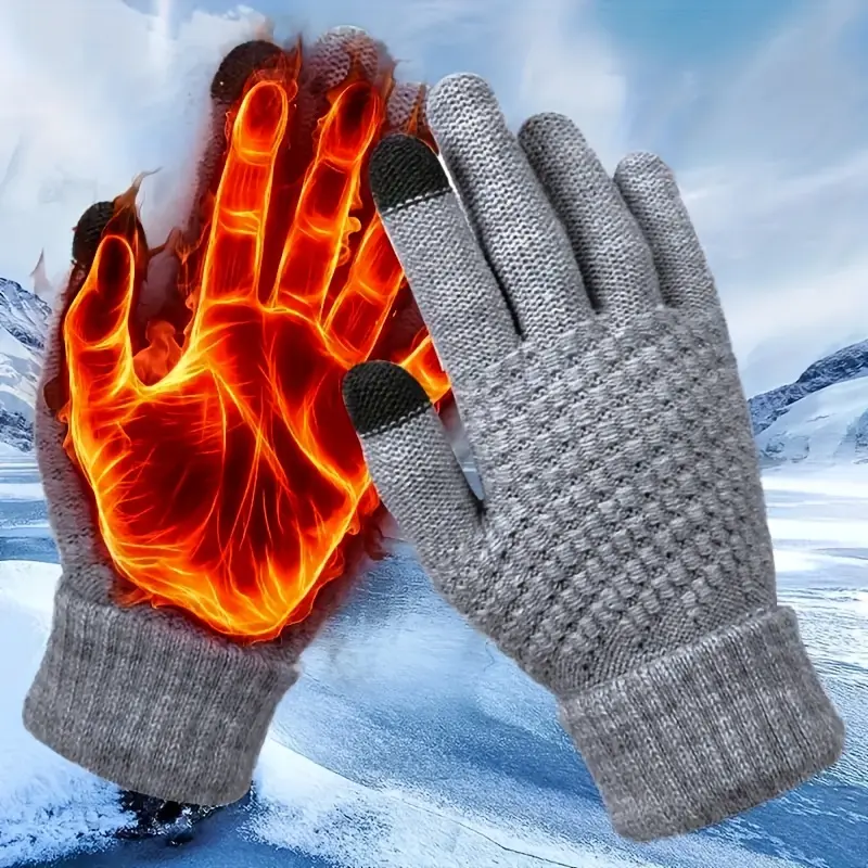 Womens Winter Gloves, Warm Thick Lined Touchscreen Gloves, Elastic Cuff Knit Gloves for Women Men Cold Weather