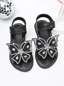 Girls' Summer Sandals 2026 New Korean Style Bow Rhinestone Princess Shoes Velcro Strap Adjustable Strap Sandals Casual Above Ankle Below Knee