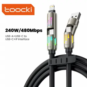 Toocki 4 in 1  USB C to USB C Cable Fast Charging Cords 240W Type C Charger Fast Charging Cord Type C Cable for iPhone 16 15 iPad MacBook Pro Air Samsung S25 Switch 2,6.6ft Lightning Port
