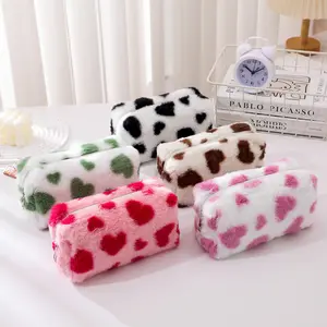 Heart Plush Makeup Bag, Cute Girls Cosmetic Brush Storage Pouch, Large Capacity Travel Toiletries Organizer, Student Stationery Pen Case, Makeup Accessories Organizer, Christmas gifts