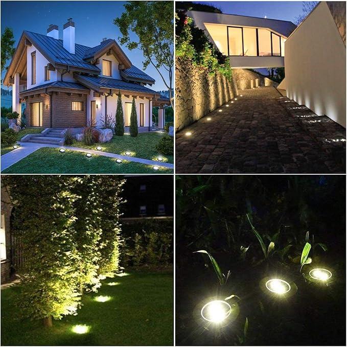 4/8/12/24Pcs Solar Ground Light, 8-LED Solar Powered Lawn Lights, Outdoor Waterproof LED Pathway Light, In-Ground Lights for Yard, Lawn, Driveway, White/Warm
