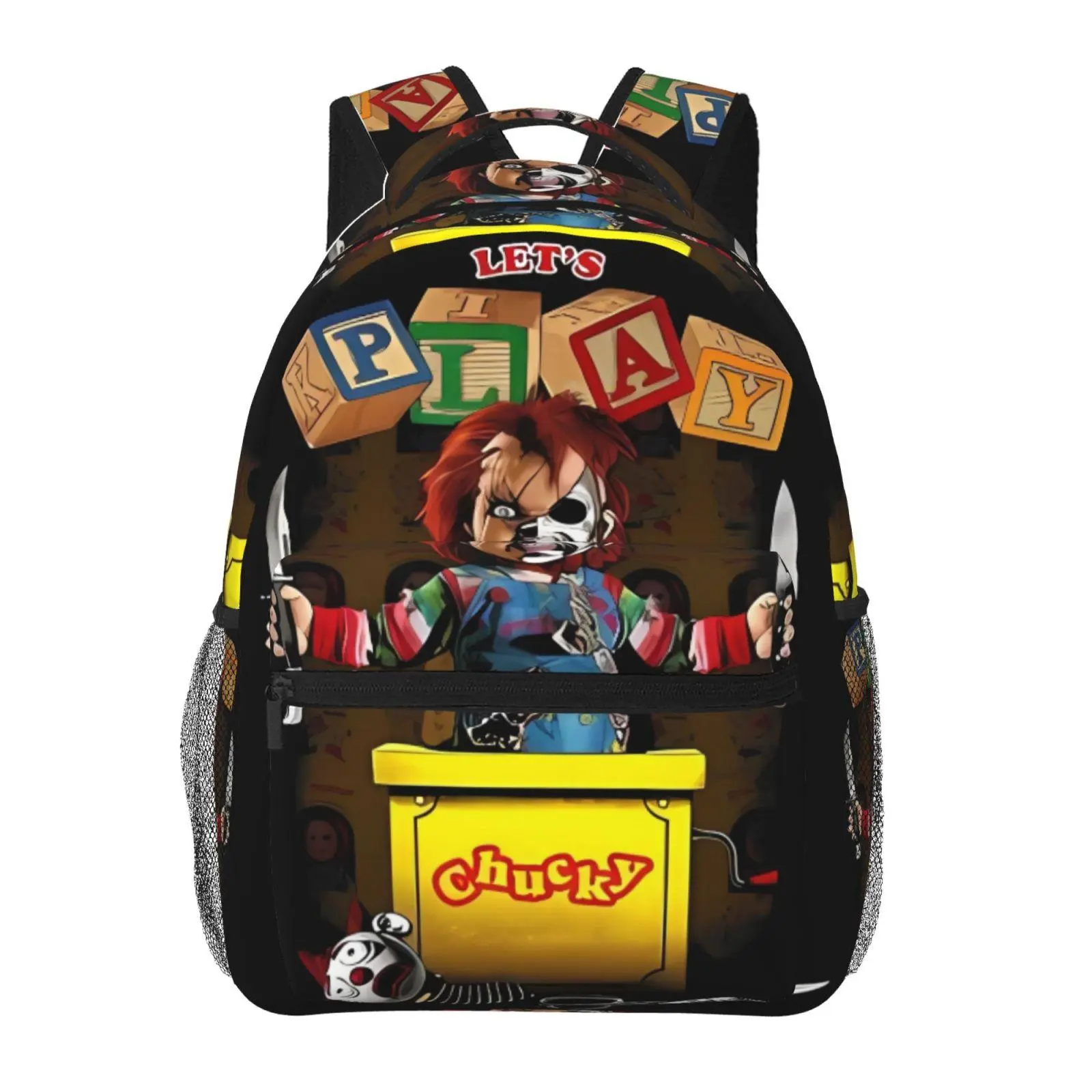 Cool Chucky backpacks for school—large-capacity laptop daypacks with exquisite prints, durable casual bookbags for campus daily commutes; a great gift for teens and students.