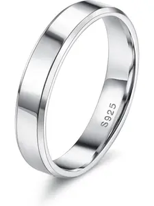 1 Pc S925 Sterling Silver Ring for Women Men 18K White Gold Plated Beveled Edge Plain Thumb Finger Ring Polished Statement Promise Engagement Rings Eternity Wedding Band Ring Comfort Fit 3mm 4mm 5mm 6mm