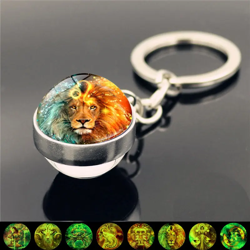 Glow-in-the-Dark Zodiac Crystal Ball Keychain, 12 Astrology Signs Bag Charm, Celestial Gift for Key Holders with Key Chain Decorations, Aesthetic-Cool Keychain Accessories (Sagittarius, Virgo Included)