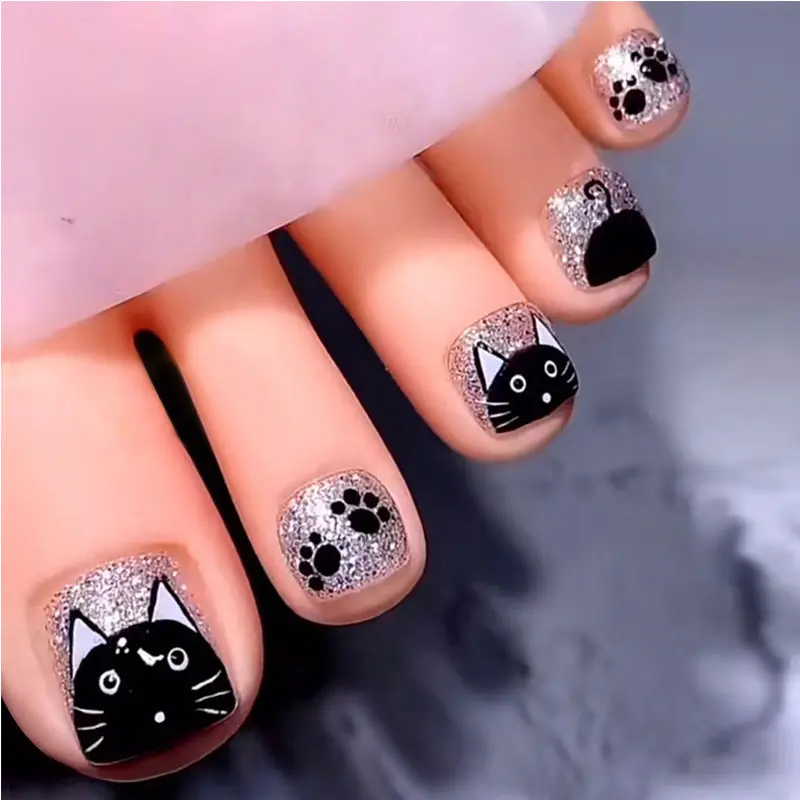 24PCS Press On Nails Fake ToeNails,Stick On Nails,Artificial Fake Toe Nail Set