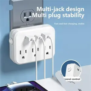 6-in-1 Multi-Plug Outlet Extender with 3 USB Ports (1 USB-C), 3 AC Outlets, Wall Plug Adapter with Power Switch, Essential for Travel and Office