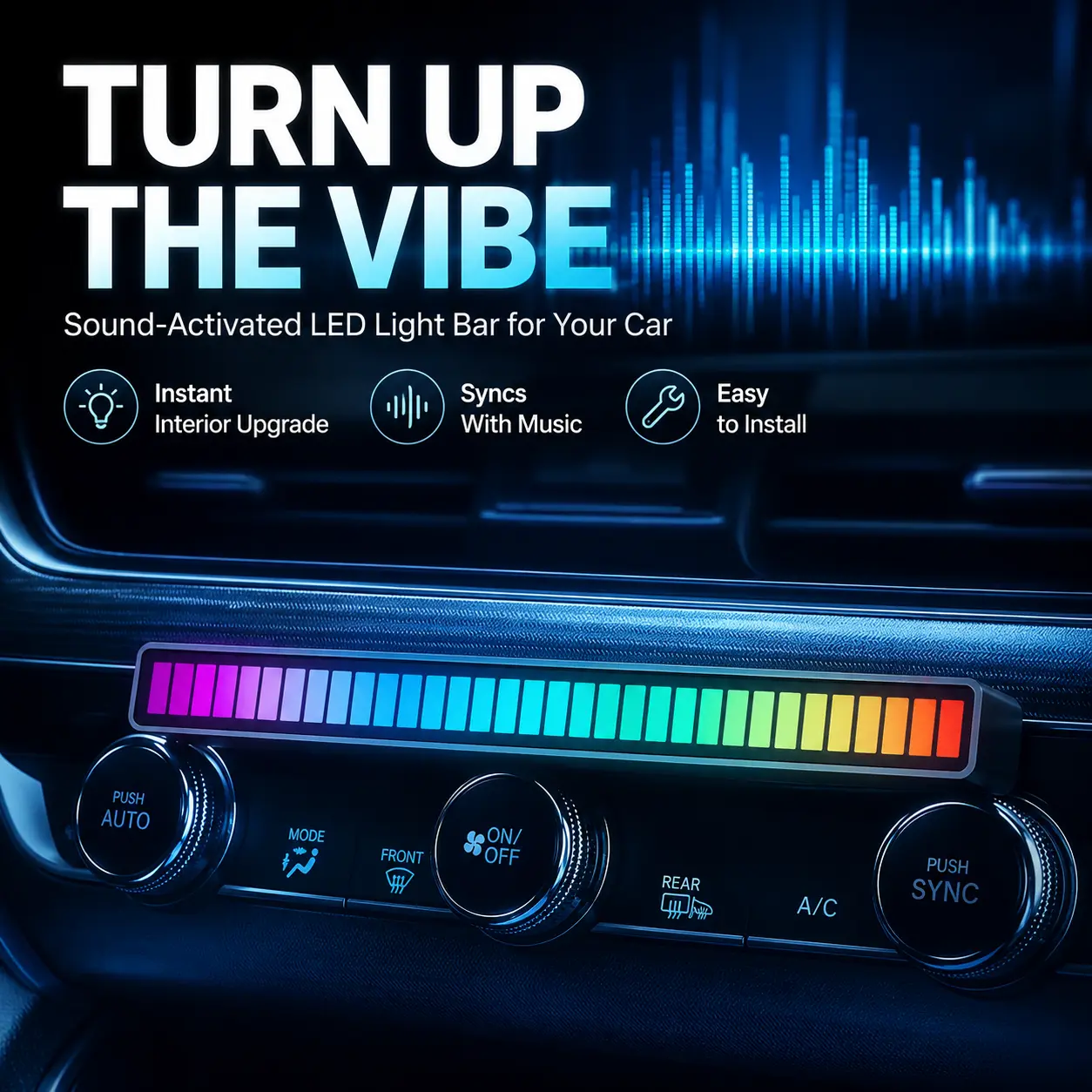 Sound Reactive RGB Car Ambient Light | Smart Music Rhythm Pickup Lamp for Center Screen | USB Rechargeable LED Voice-Activated Bar | Instant Car Vibe Upgrade