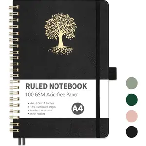 Dotted Journal Notebook, 110 Pages, A4 Medium Size (8.5" x 11"), Leather Hardcover, 100 GSM Thick Paper, Spiral-bound, for Journaling, Planning,  (Black)