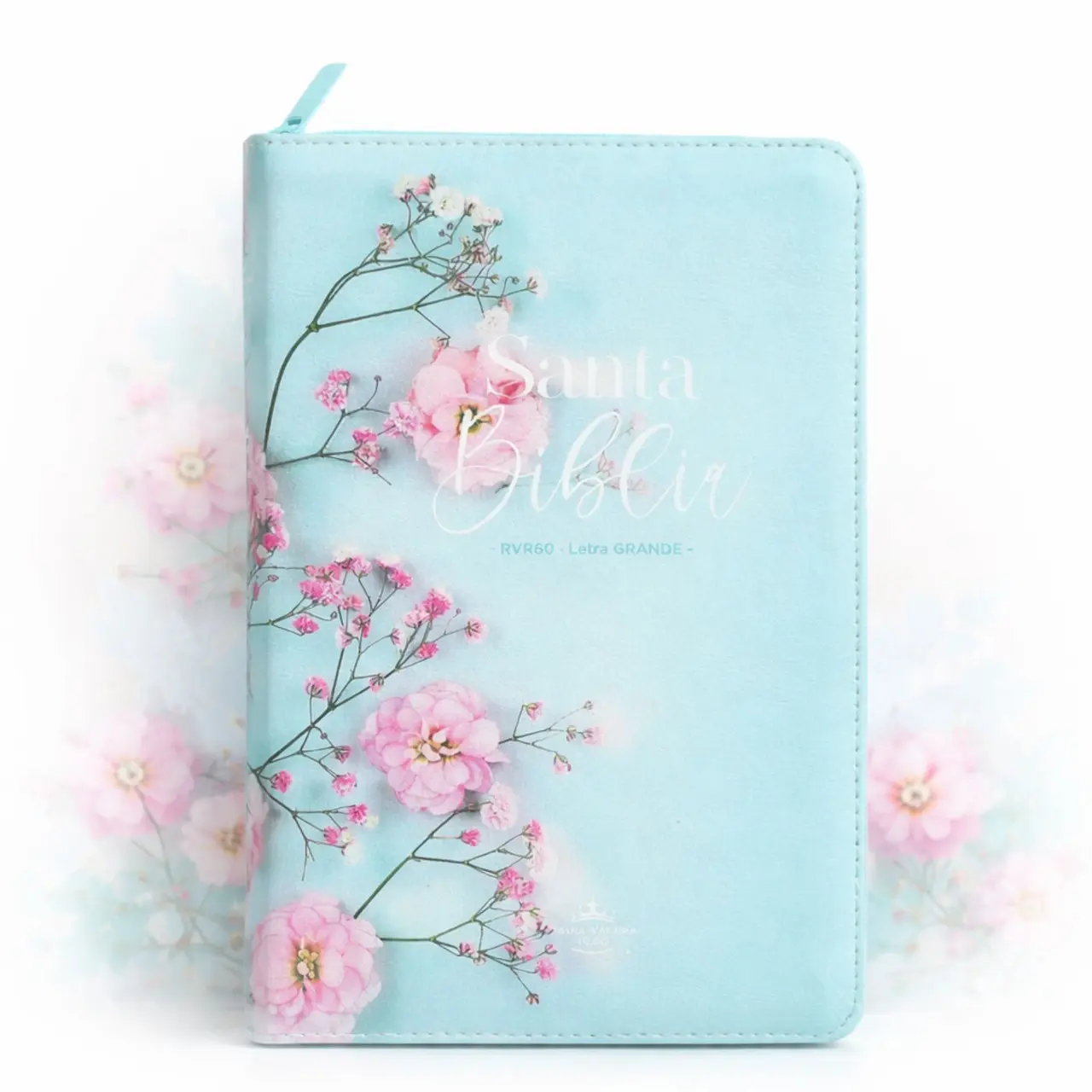 Biblia con Cierre Letra Grande 12 puntos RV1960 imit. floral turquesa con índice