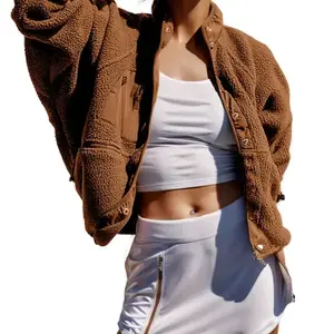 Women's Short Plush Wool Jacket With Lightweight Lining Casual And Warm Sherpa Jacket With Pockets For Winter TikTokShopBlackFriday