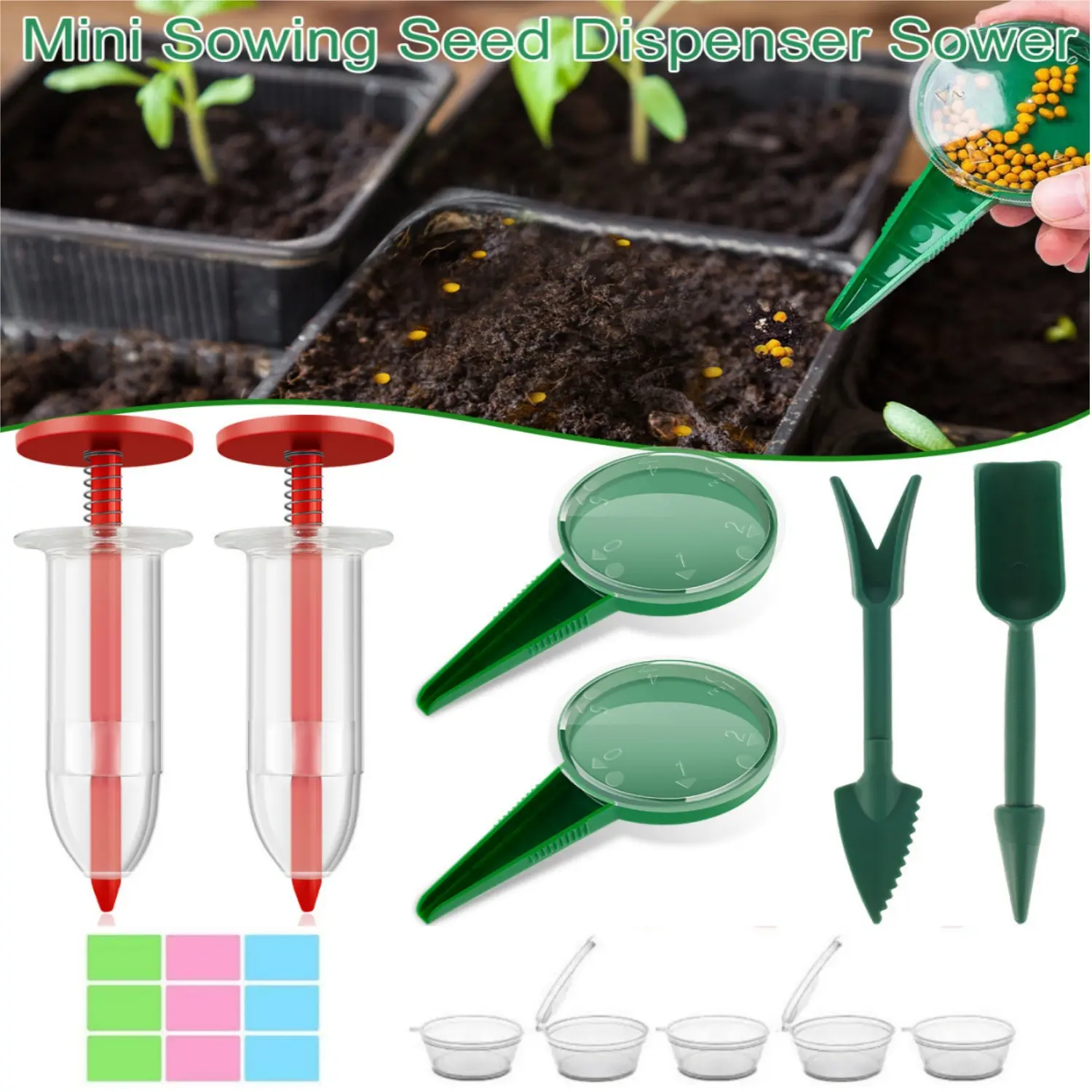 A set of 12 Pieces Mini Seed Planter Set: Handheld Plastic Garden Sowing Tools for Easy Planting Seed Sower Manual Seedlings Dibber and Widger Set Gardening tools multifunctional