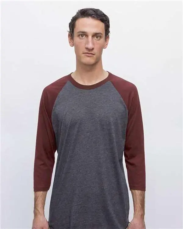 Los Angeles Apparel FF53 USA-Made Three Quarter Sleeve Raglan Baseball T-Shirt