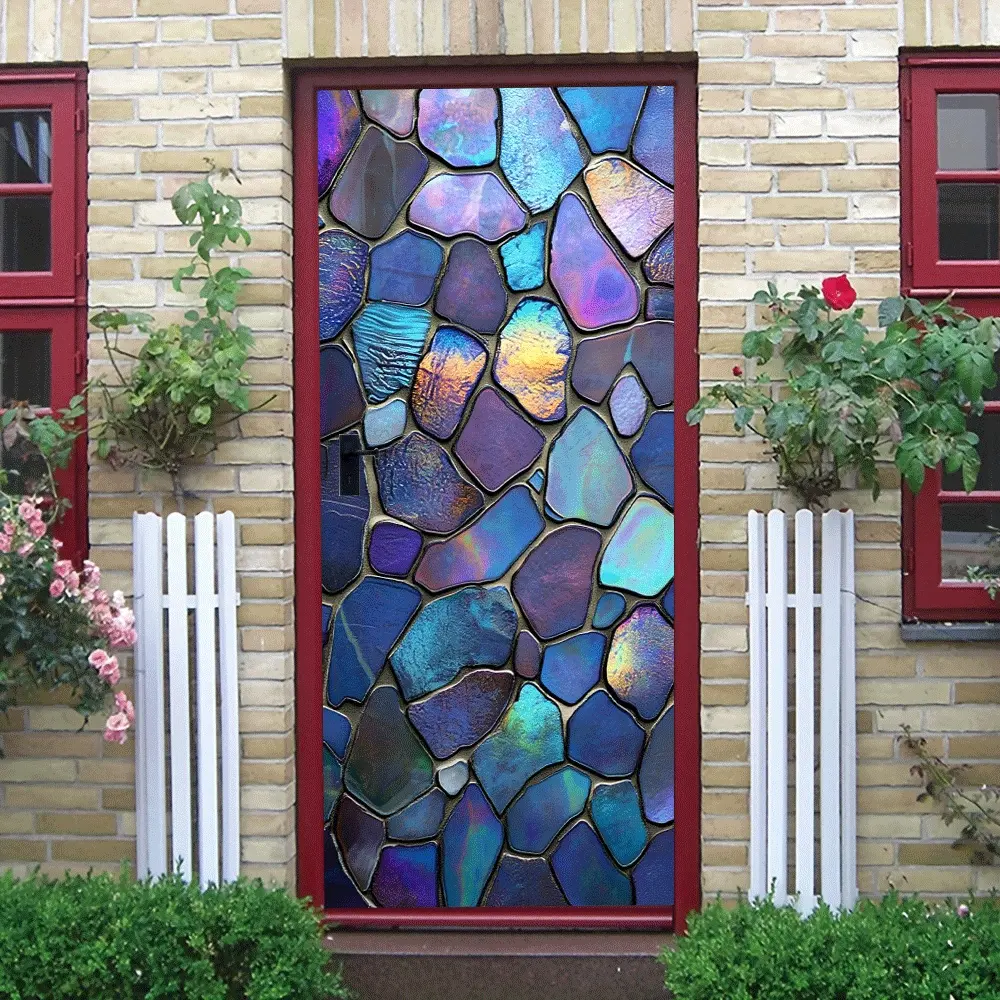 2pcs Colorful Glass Mosaic Wall Stickers with Unique Irregular Stone Pattern Design, Blending Blue-Purple Gradient and Iridescent Luster, Adding Artistic Atmosphere to Home Porch Walls. Made of Eco-, Decorative Sticker