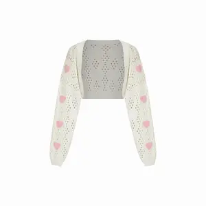 Cider Crochet Collarless Heart Geometric Lantern Sleeve Cardigan