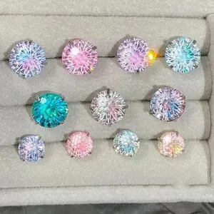 【Must be | Pair Set】6mm Unisex Gradient Color Titanium Firework Earrings Moissanite/Zirconia Optional Anti-Allergic