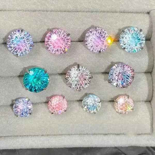【Must be | Pair Set】6mm Unisex Gradient Color Titanium Firework Earrings Moissanite/Zirconia Optional Anti-Allergic