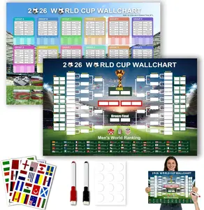 2 Pack 2026 World Soccer Tournament Schedule Posters 35.4x23.6 Inch with 48 Flag Stickers and Champion Prediction Chart