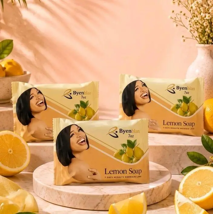 Byenblan 3-Piece Solid Scented Soap Bar Set - 7oz Skin Care Soap, Fresh Citrus Lemon Anti-Acne Face & Body Cleanser for Brightening Uneven Tone, Eczema Relief Daily Care
